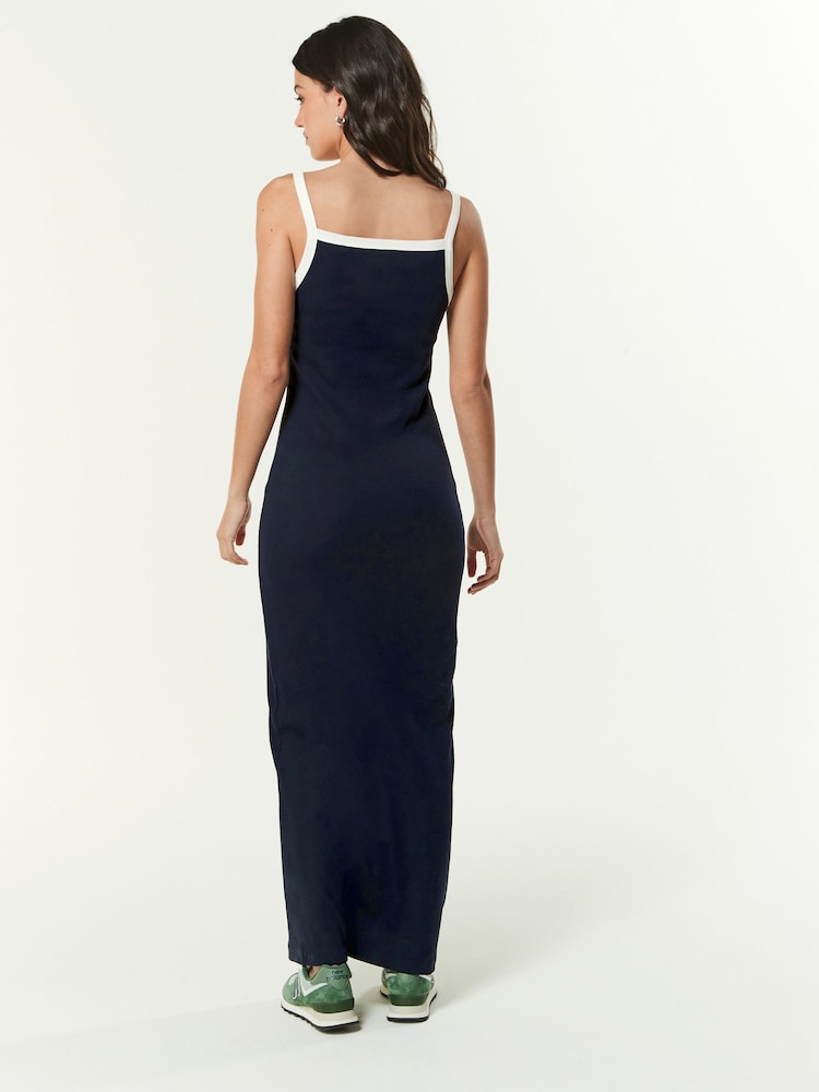 Navy/White Strappy Ribbed Maxi Dress - Image 2 of 6