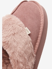 Mink Pink Suede Faux Fur Lined Mule Slippers - Image 11 of 11