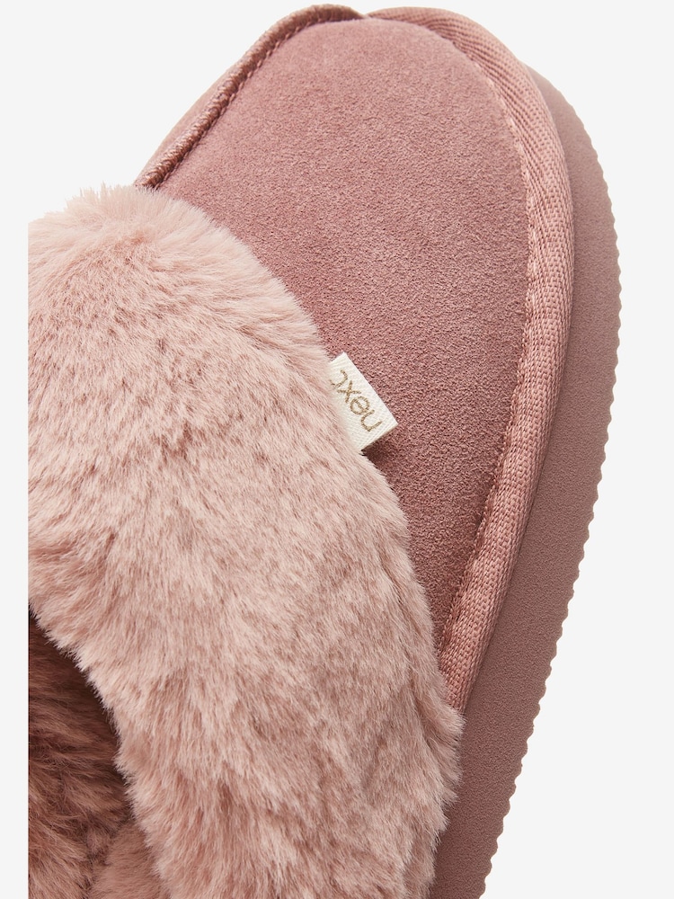 Mink Pink Suede Faux Fur Lined Mule Slippers - Image 11 of 11