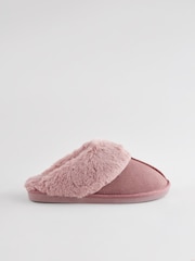 Mink Pink Suede Faux Fur Lined Mule Slippers - Image 5 of 11