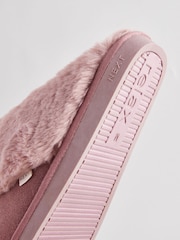 Mink Pink Suede Faux Fur Lined Mule Slippers - Image 8 of 11