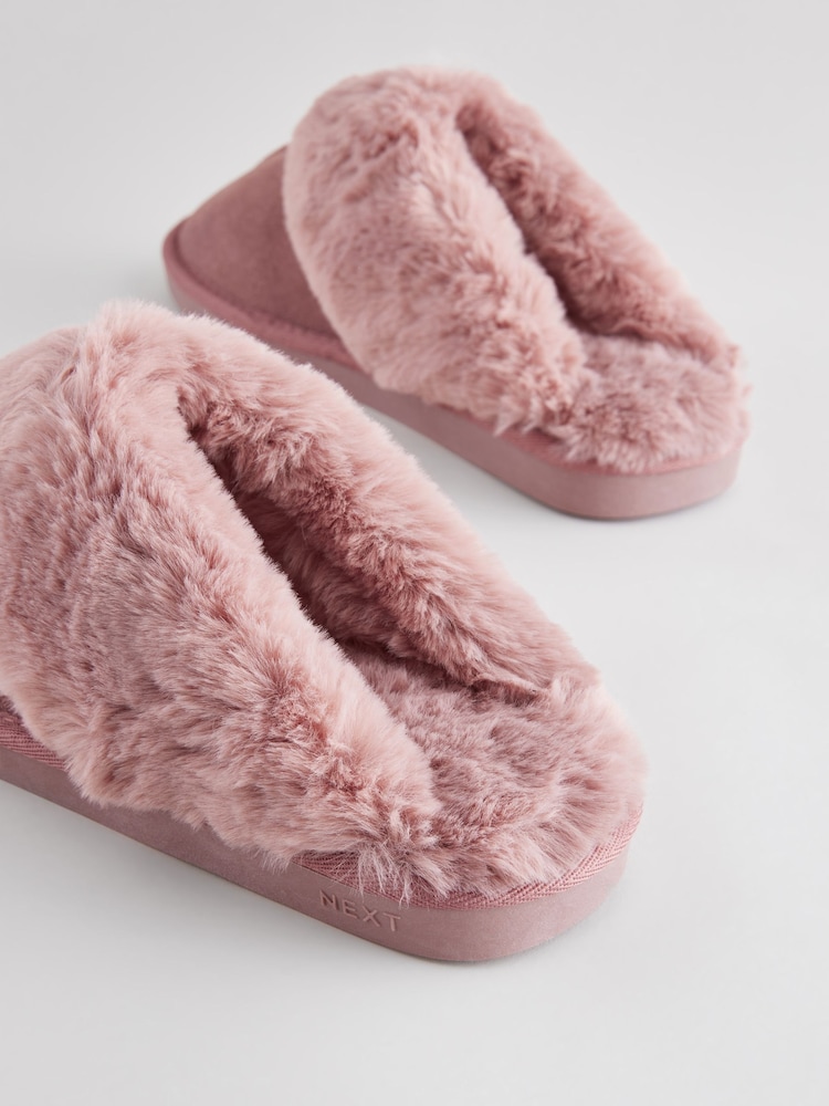 Mink Rosa - Semsket skinnfôrede tøfler med fuskepelsfôr - Image 9 of 11