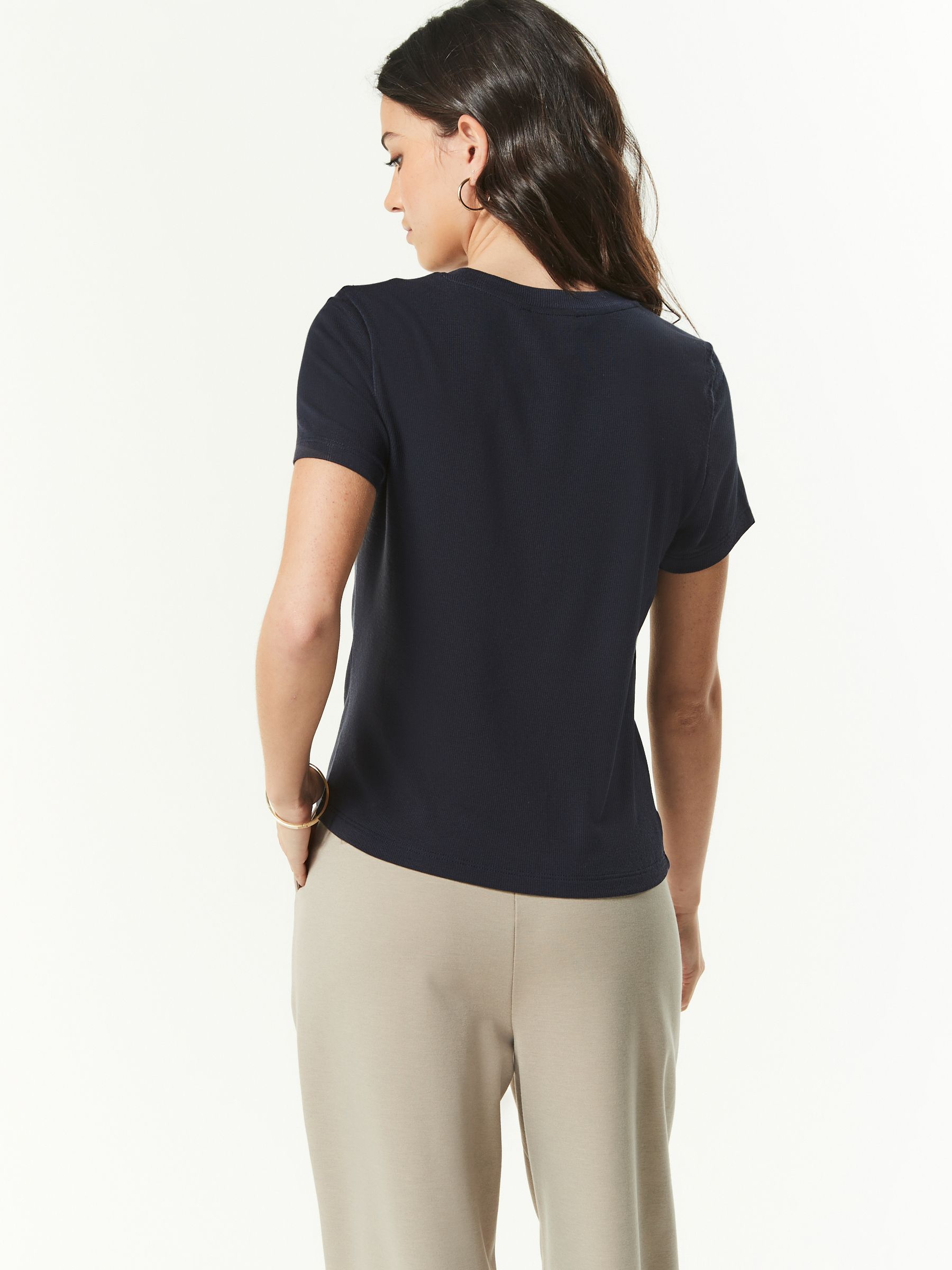 Buy Navy Soft Touch Ribbed Short Sleeve T-Shirt with TENCEL