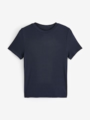 Navy Soft Touch Ribbed Short Sleeve T-Shirt with TENCEL™ Lyocell - Image 5 of 6
