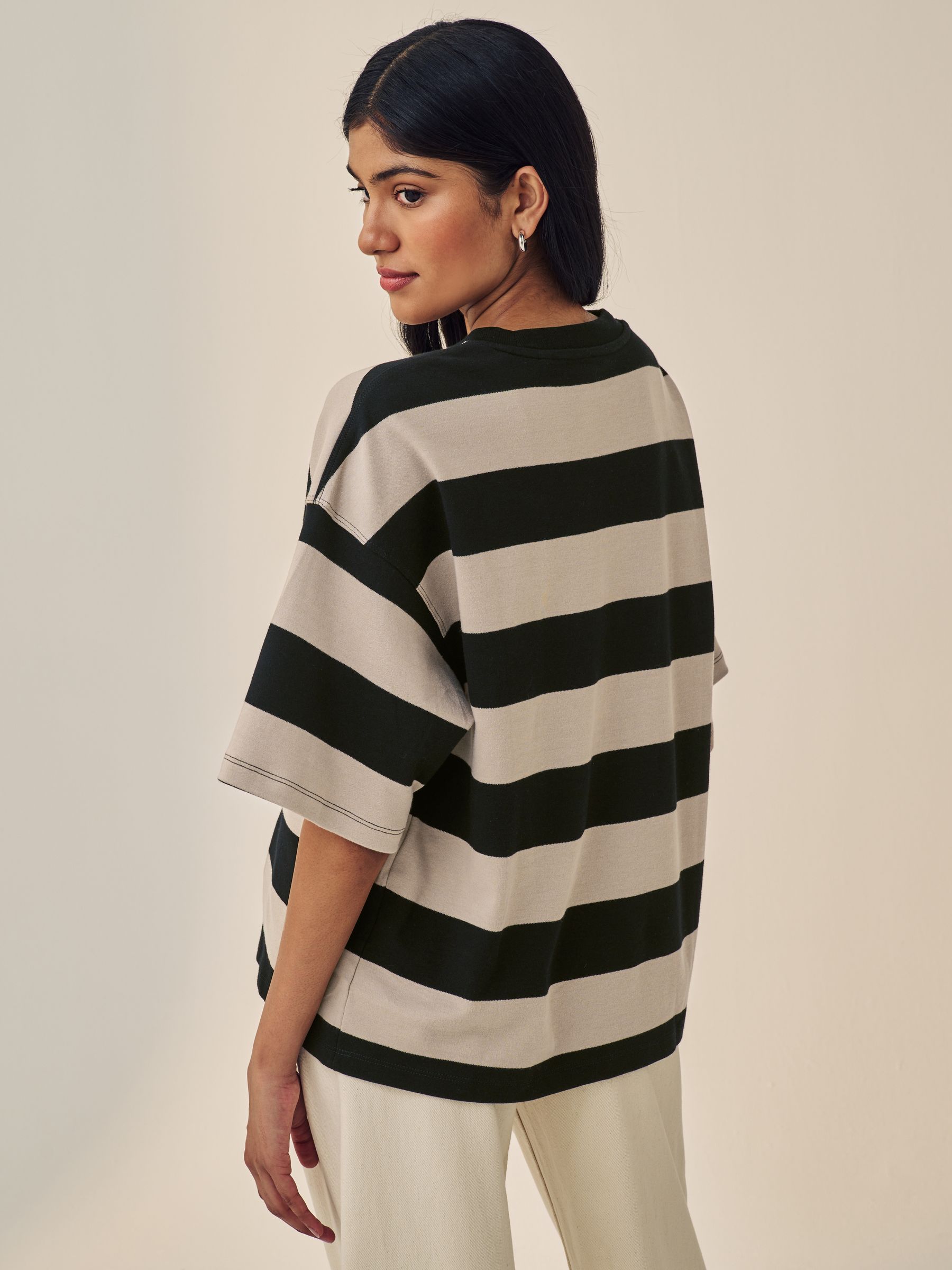 【年間ランキング6年連続受賞】 Oversized Stripe Neutral Stone Buy Relaxed Boxy Fit トップス