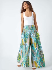 Roman Blue Paisley Elasticated Stretch Palazzo Trousers - Image 1 of 5