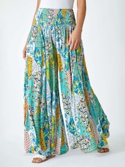 Roman Blue Paisley Elasticated Stretch Palazzo Trousers - Image 2 of 5