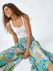 Roman Blue Paisley Elasticated Stretch Palazzo Trousers - Image 4 of 5