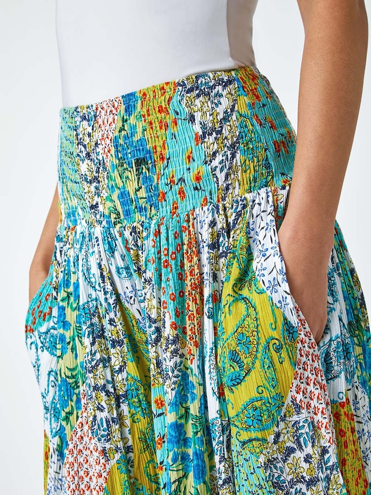 Roman Blue Paisley Elasticated Stretch Palazzo Trousers - Image 5 of 5