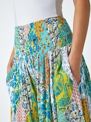 Roman Blue Paisley Elasticated Stretch Palazzo Trousers - Image 6 of 6