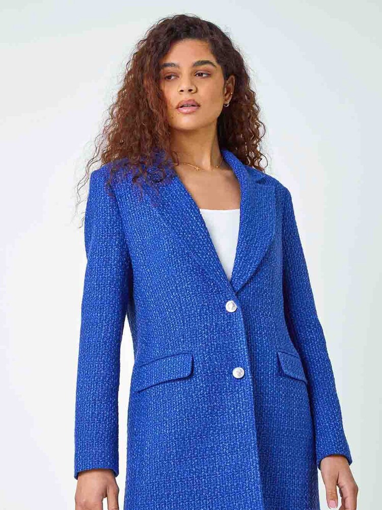 Roman Blue Longline Boucle Tailored Blazer - Image 1 of 5