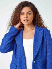 Roman Blue Longline Boucle Tailored Blazer - Image 4 of 5