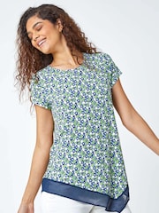 Roman Green Floral Asymmetric Chiffon Hem Top - Image 1 of 5