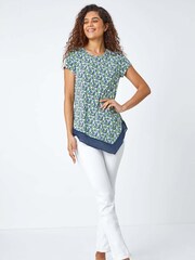 Roman Green Floral Asymmetric Chiffon Hem Top - Image 2 of 5