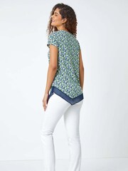 Roman Green Floral Asymmetric Chiffon Hem Top - Image 3 of 5