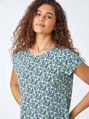 Roman Green Floral Asymmetric Chiffon Hem Top - Image 4 of 5