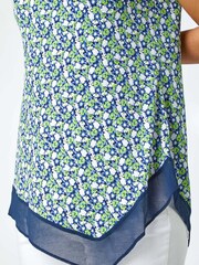 Roman Green Floral Asymmetric Chiffon Hem Top - Image 5 of 5