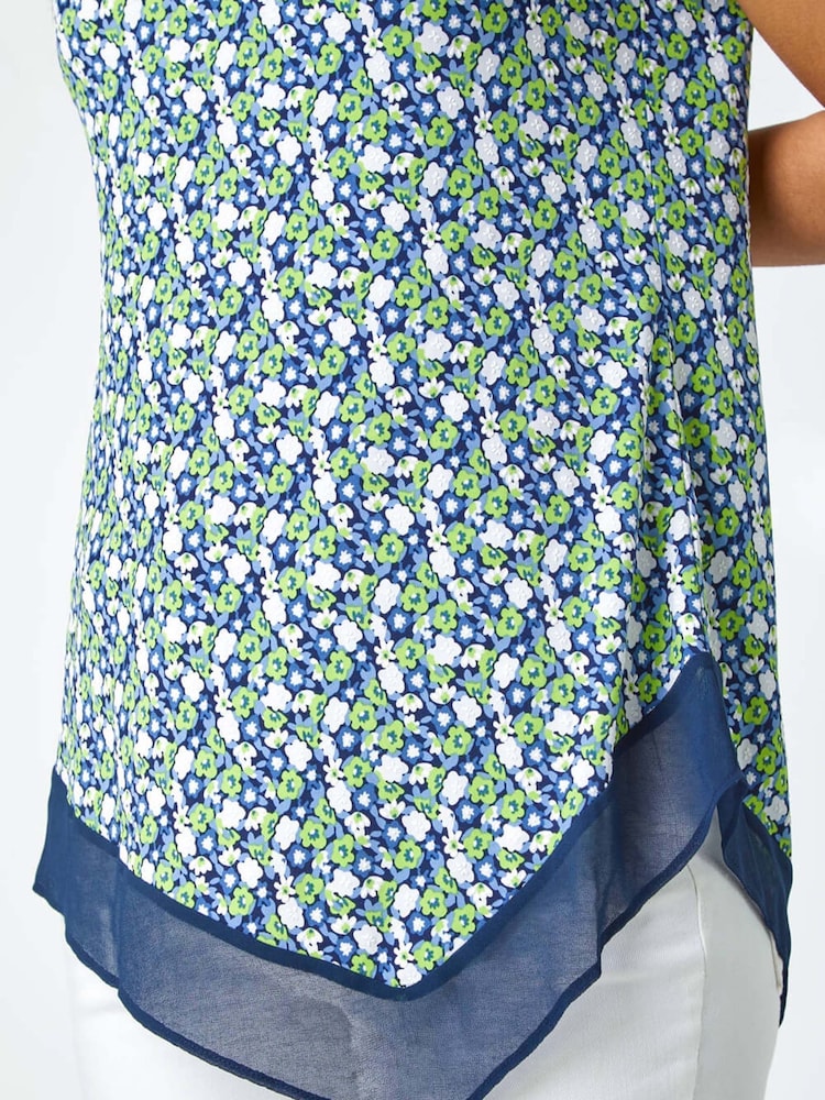 Roman Green Floral Asymmetric Chiffon Hem Top - Image 5 of 5