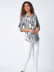 Roman Grey Textured Animal Print Stretch Blouse - Image 2 of 5