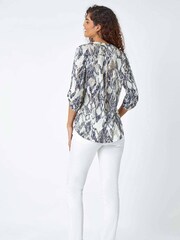 Roman Grey Textured Animal Print Stretch Blouse - Image 3 of 5