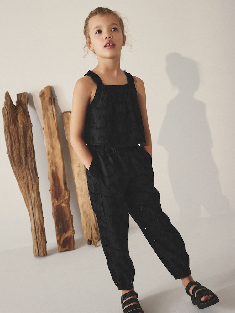 Black Broderie Co-ord Top and Joggers Set (3-16yrs) - Image 2 of 9
