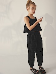Black Broderie Co-ord Top and Joggers Set (3-16yrs) - Image 3 of 9