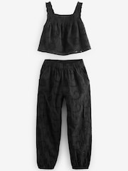 Black Broderie Co-ord Top and Joggers Set (3-16yrs) - Image 7 of 9