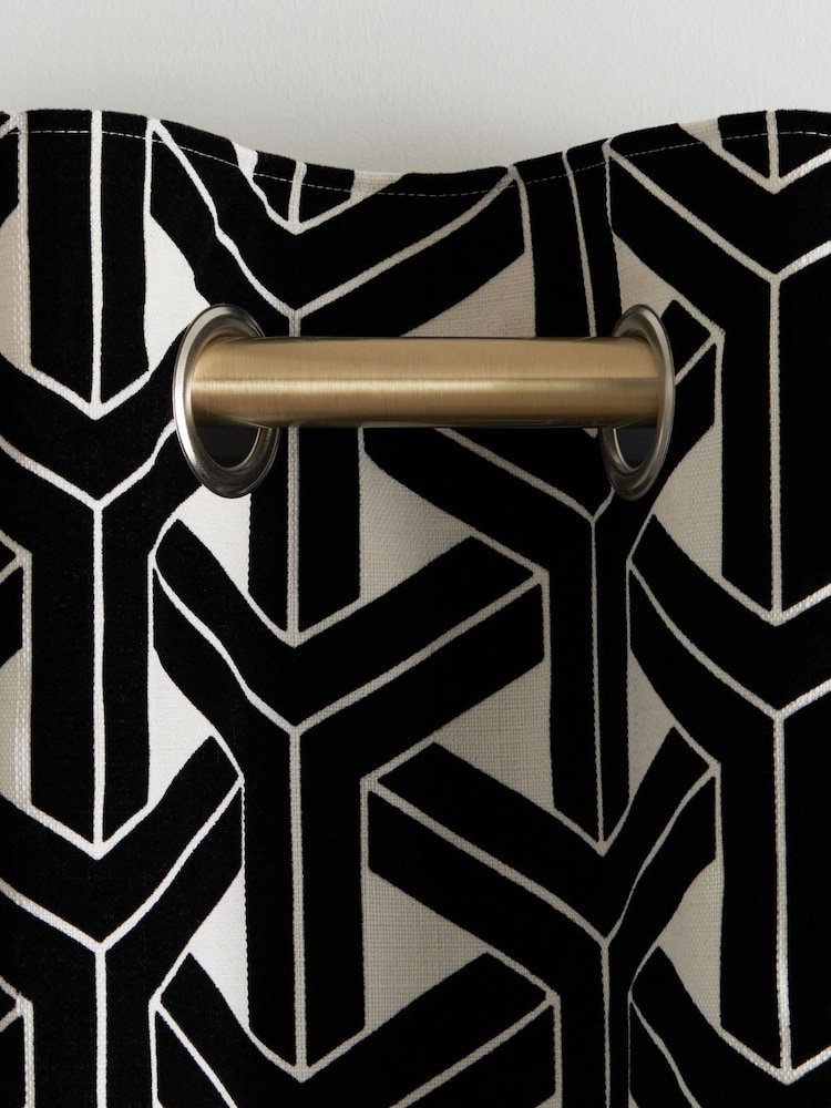 Geometric Flocked Velvet Eyelet Curtains - Изображение 1 из 5
