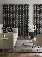 Geometric Flocked Velvet Eyelet Curtains - Изображение 3 из 5