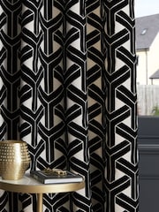 Geometric Flocked Velvet Eyelet Curtains - Изображение 4 из 5
