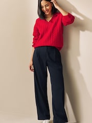 Rot - Pullover mit Polokragen und Zopfmuster - Bild 3 von 7