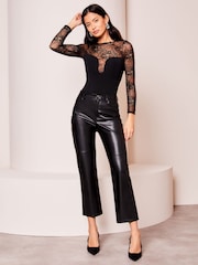 Lipsy Black Long Sleeved High Neck Mesh Bodice - Image 3 of 5