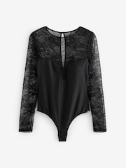 Lipsy Black Long Sleeved High Neck Mesh Bodice - Image 4 of 5