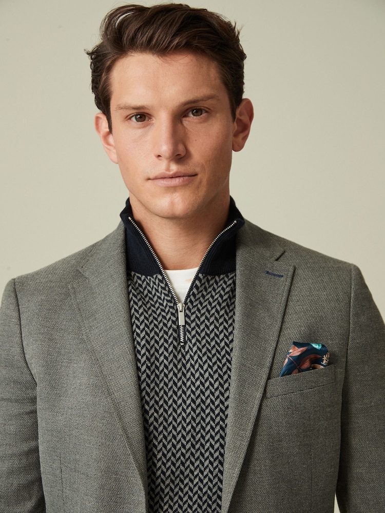 Grey Slim Fit Textured Smart Blazer - Image 1 of 11