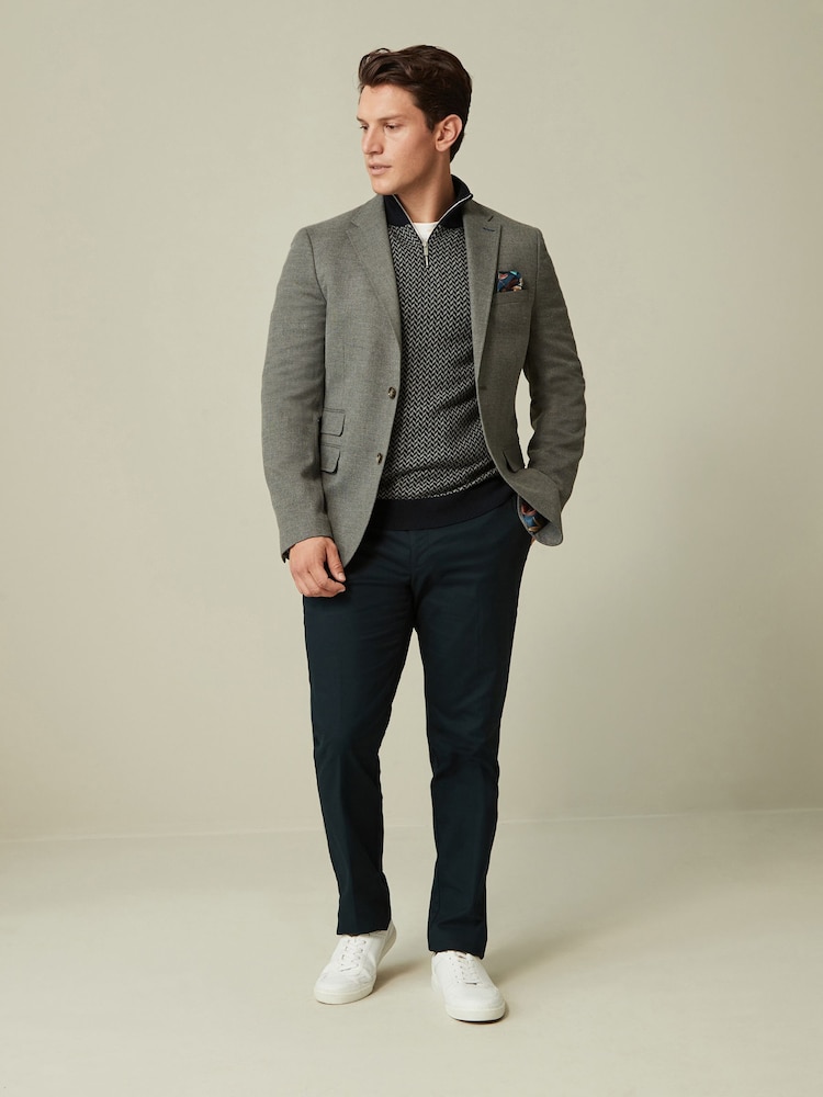 Grey Slim Fit Textured Smart Blazer - Image 2 of 11