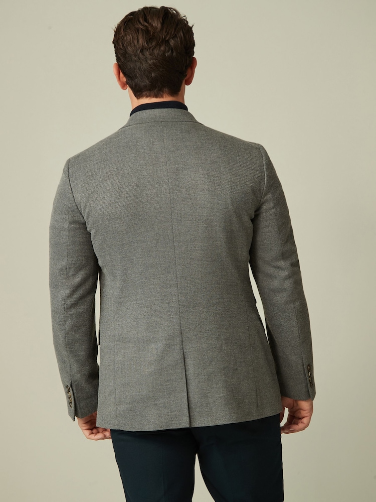 Grey Slim Fit Textured Smart Blazer - Image 3 of 11