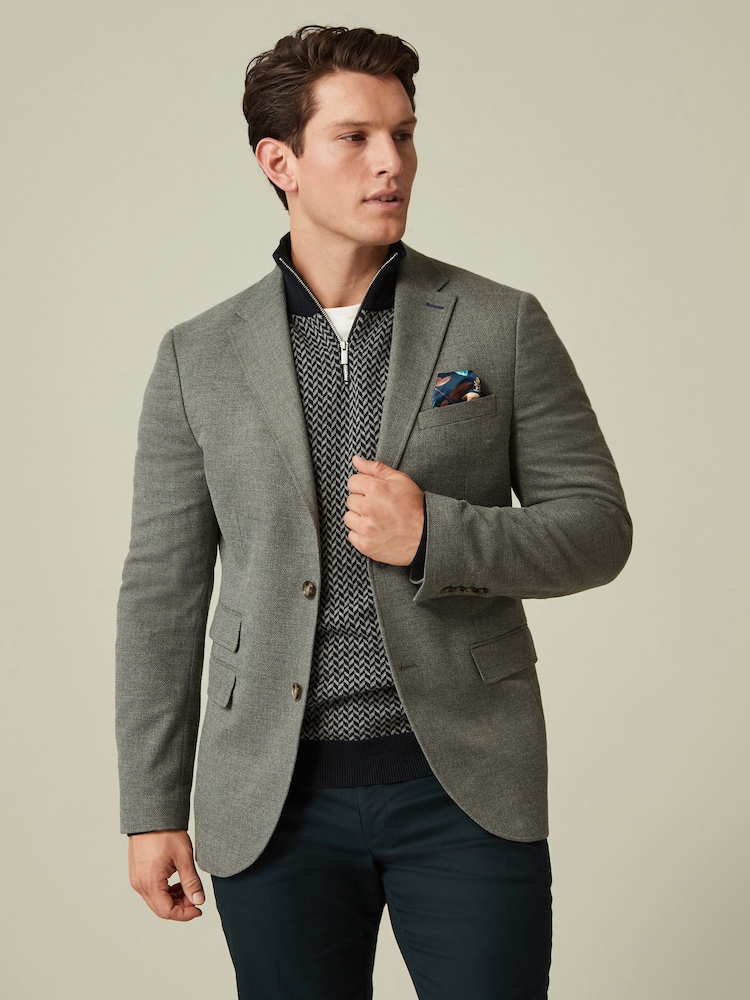 Grey Slim Fit Textured Smart Blazer - Image 4 of 11