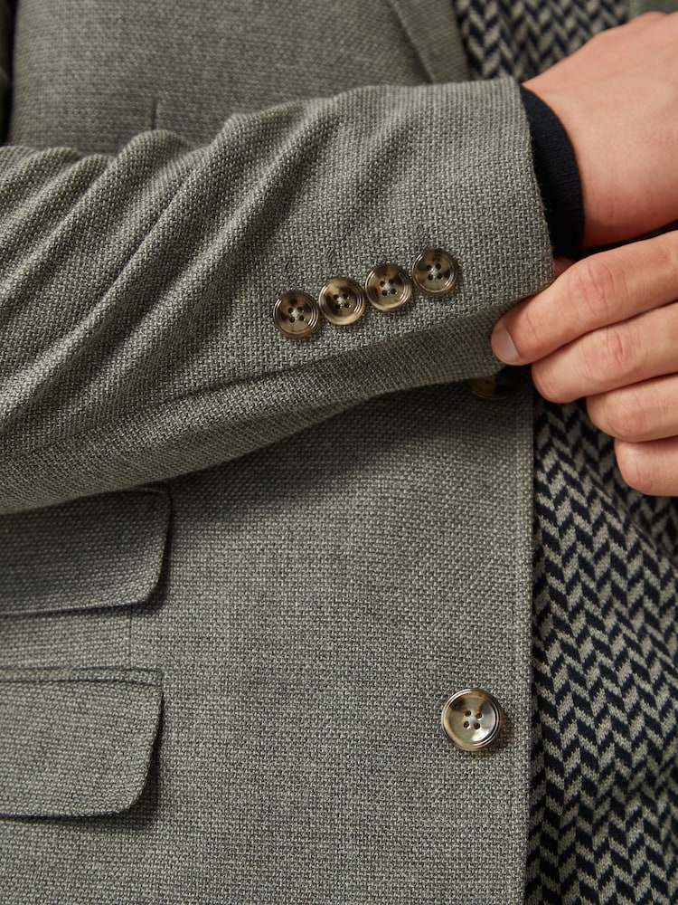 Grey Slim Fit Textured Smart Blazer - Image 5 of 11