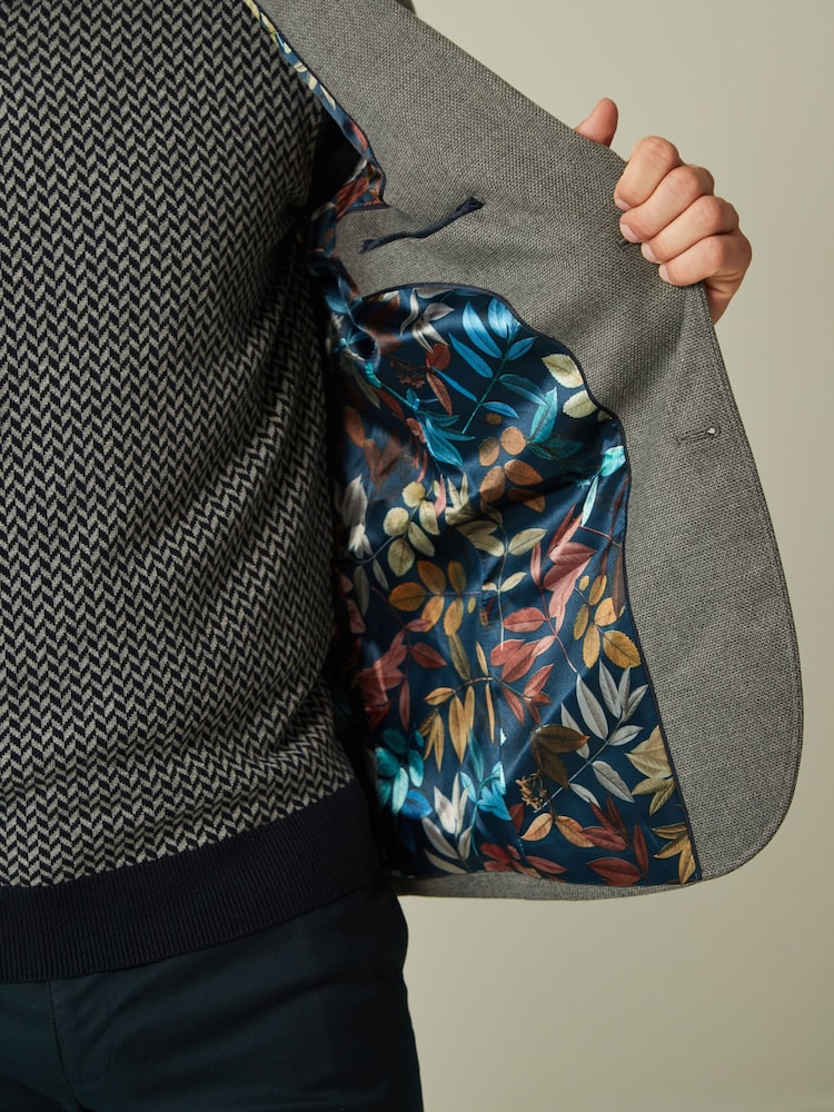 Grey Slim Fit Textured Smart Blazer - Image 6 of 11
