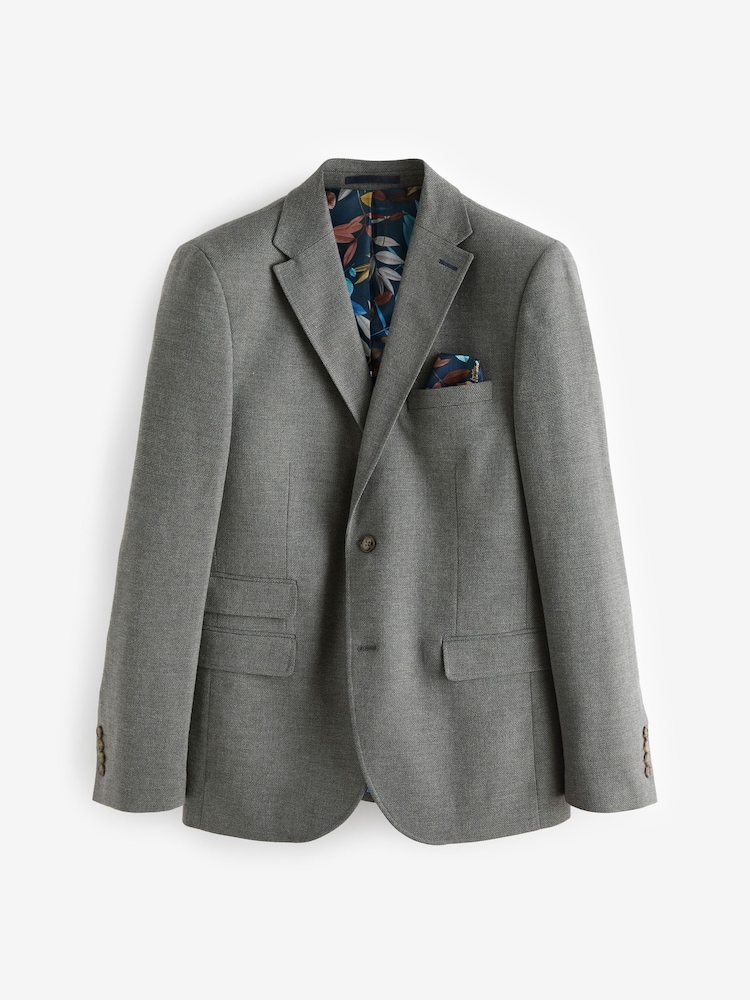 Grey Slim Fit Textured Smart Blazer - Image 7 of 11