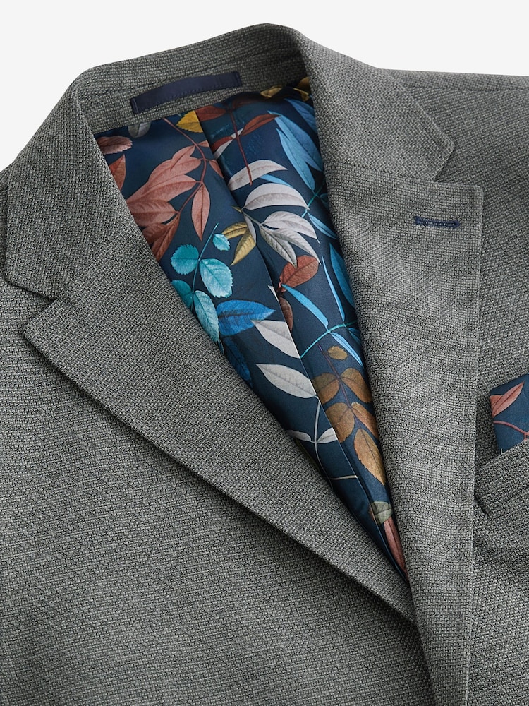Grey Slim Fit Textured Smart Blazer - Image 8 of 11
