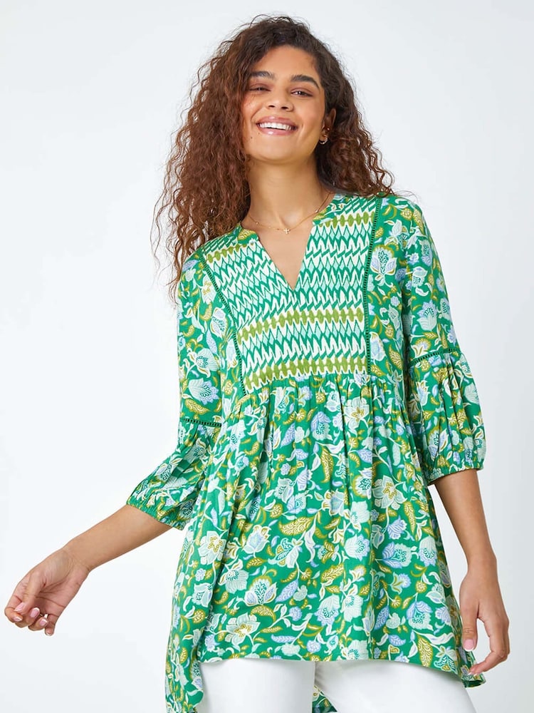 Verde - Top de corte ancho y estilo boho con estampado floral de Roman - Imagen 1 de 5 Verde - Top de corte ancho y estilo boho con estampado floral de Roman - Imagen 1 de 5