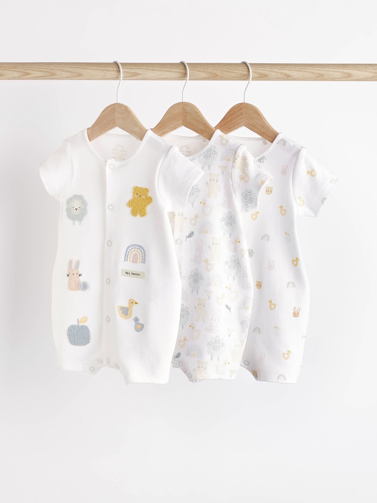 White Farmyard Baby 100% Cotton Rompers 3 Pack (0mths-2yrs) - Image 1 of 7