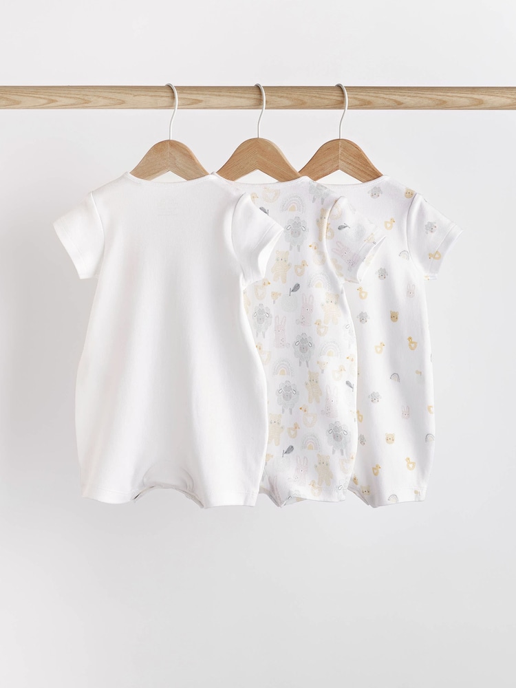 White Farmyard Baby 100% Cotton Rompers 3 Pack (0mths-2yrs) - Image 2 of 7