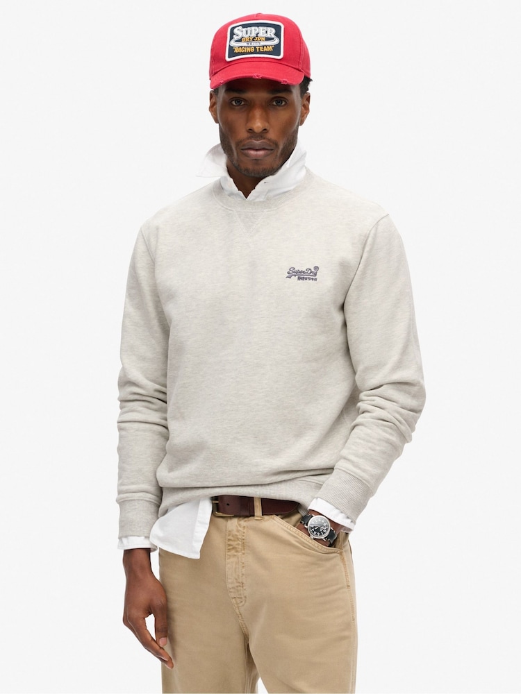 Superdry Glacier Grey Marl Essential Logo Crew Loose Fit Sweatshirt - Image 1 of 3