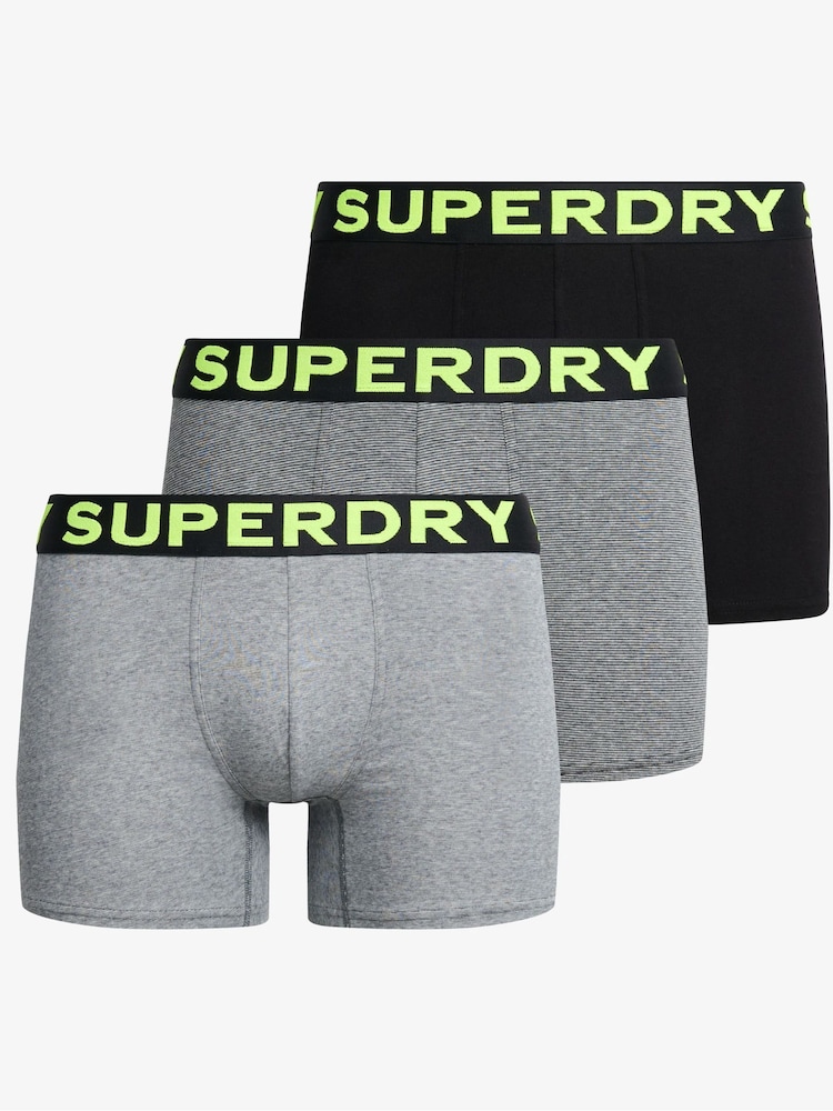 Superdry Athletic Grey/Black Stripe/Black Boxers 3 Pack - Image 1 of 7