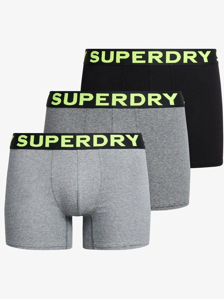Superdry Athletic Grey/Black Stripe/Black Boxers 3 Pack - Image 1 of 7 Superdry Athletic Grey/Black Stripe/Black Boxers 3 Pack - Image 1 of 7