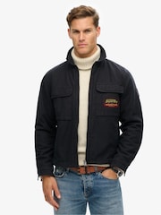 Superdry Jet Black Patched Zip Thru Jacket - Image 1 of 6