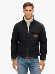 Superdry Jet Black Patched Zip Thru Jacket - Image 4 of 6