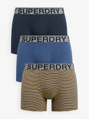 Superdry Navy/Navy Stripe/Dark Indigo Marl Boxers 3 Pack - Image 1 of 6